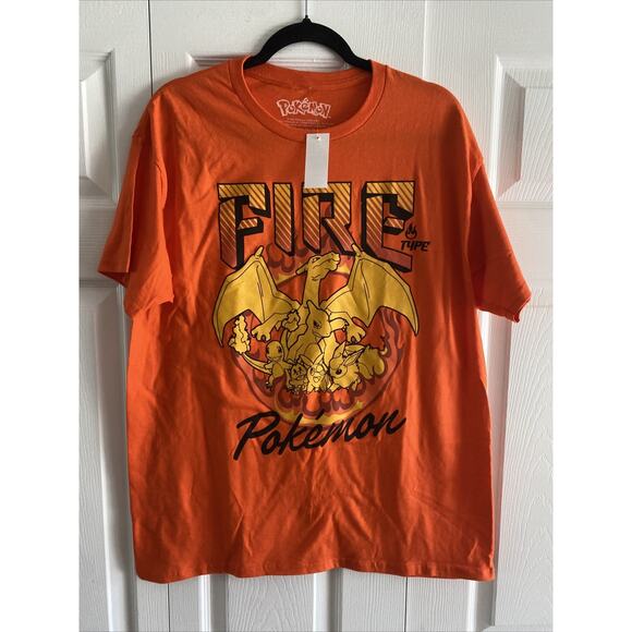 Pokemon Mens Large Orange Fire Pokemon Short Sleeve Graphic Tee NEW - Picture 1 of 5